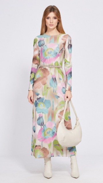 EOLA STYLE Платье 2578 Бежевый в цветы 